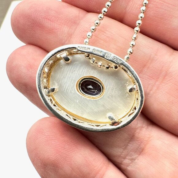 Designer Womens Necklace Sterling Silver Amethyst Pearl Pendant - Picture 3 of 3